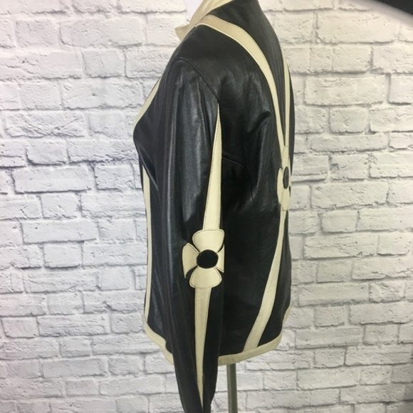 💥SOLD💥Black/Cream Vintage Leather Jacket - Picture 4 of 4